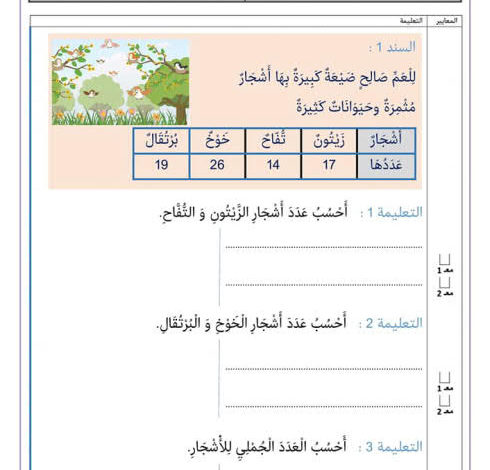 تقييم رياضيات نهاية الثلاثي الأول