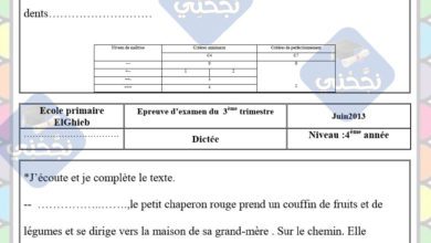 تقييم Dictée السنة الرابعة ابتدائي الثلاثي الثالث