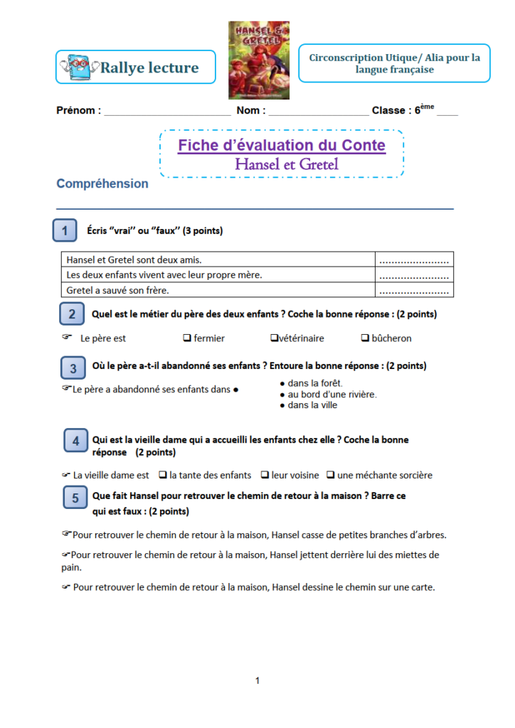 Fiche d’évaluation du Conte
Hansel et Gretel