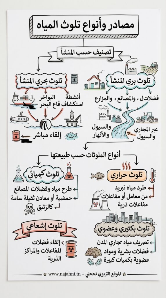 مصادر وأنواع تلوث المياه