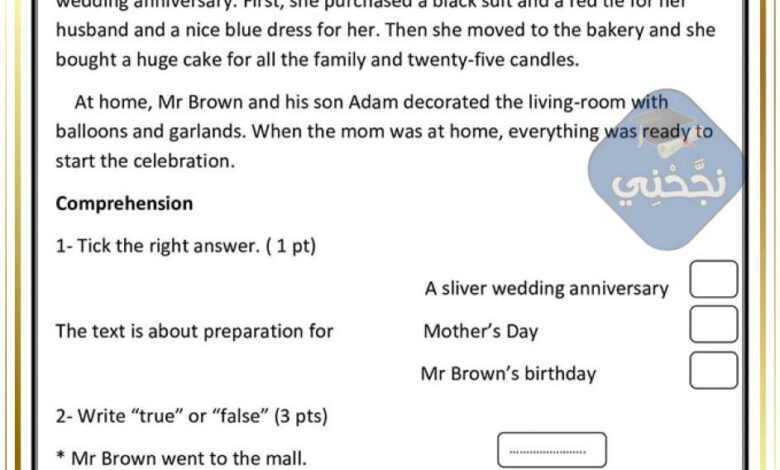 English test n°3 6th grade + correction
