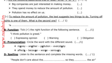 Devoir de contrôle 2 corrigé Anglais 9eme année